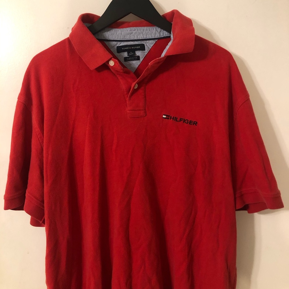 Red Tommy Hilfiger red collared t shirt